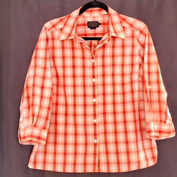 Pendleton Cotton Plaid button up long sleeve shirt. Size Large. Spring colors. - Picture 1 of 8